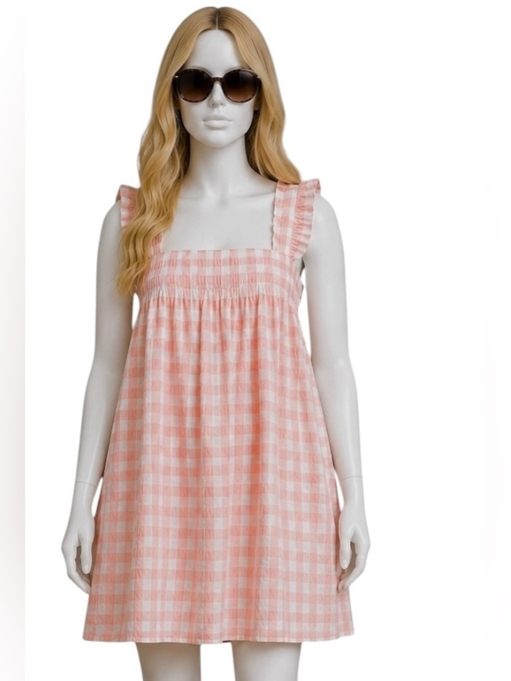 Storia Pink White Gingham Babydoll Mini Dress Cottagecore Gitl Core, Size M